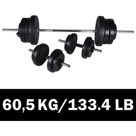 Barre d'haltères et 2 haltères, totalisant 60,5 kg. (1/5)