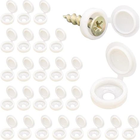 Lot de 100 cache-vis en plastique de 1.35 cm, caches décoratifs à clipser pour vis M4, blanc (1/5)