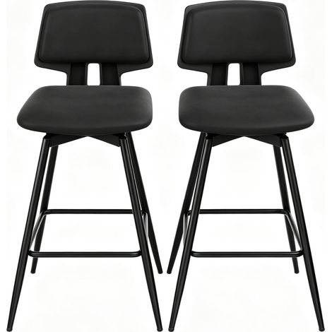 Lot de 2 tabourets de bar pivotants avec dossier ergonomique, assise en cuir régénéré noir et structure métal, pour cuisine et comptoir  CHICFURN (1/5)