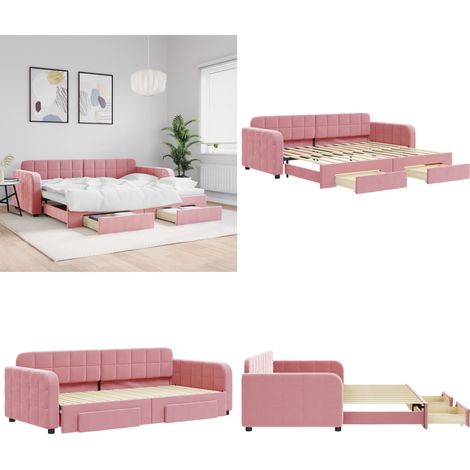 vidaXL Tagesbett Ausziehbar mit Schubladen Rosa 90x200 cm Samt (1/5)
