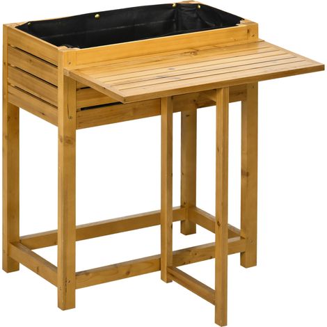 Bac potager surélevé pliant avec tablette de travail, bois verni, intérieur en tissu non tissé, 64 x 63 x 74,5 cm, pour jardin et balcon  CHICFURN (1/5)