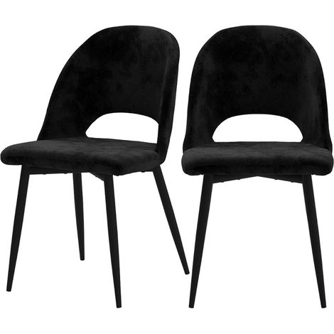 Lot de 2 chaises noires en velours et pieds en métal - PÉNÉLOPE (1/5)