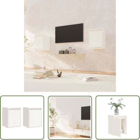 Lot de 2 Armoires murales Étagères Murale Meubles de rangement Blanc 30x30x40 cm Bois de pin massif 97660 (1/5)