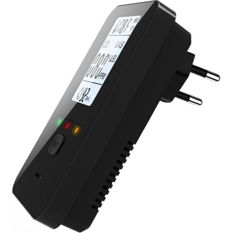 Détecteur 4-en-1 gaz naturel et monoxyde de carbone avec température/humidité, alarme 85 dB, écran LCD, fiche murale (Noir)