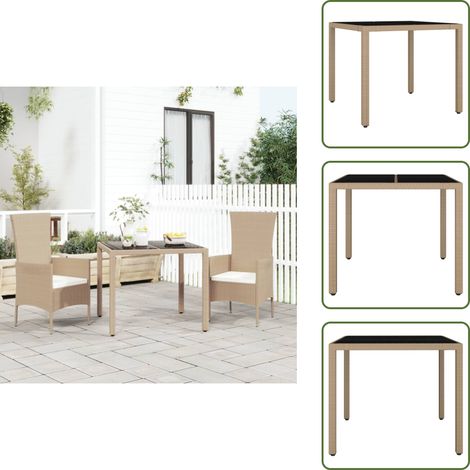 Gartentisch mit Glasplatte Beige Poly Rattan & Hartglas - Gartentisch - Outdoor Möbel - Terrassenmöbel - Esstisch - Gartenset (1/5)