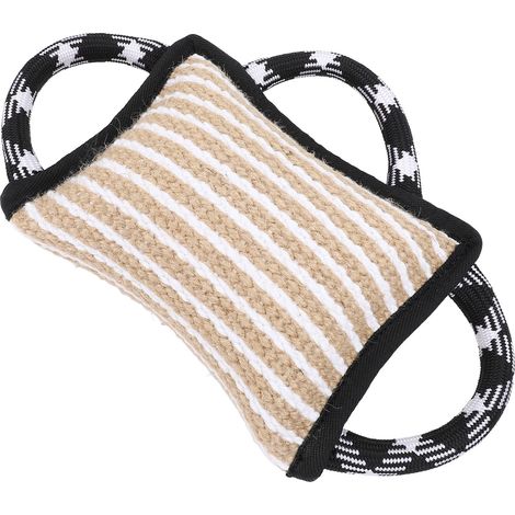 Tapis de morsure avec 3 poignées solides, en Jute, résistant aux déchirures, jeu interactif pour chien, jouet à tirer pour adulte, noir (1/5)