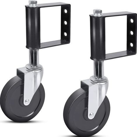 Set of 2 age-resistant rubber spring-loaded gate wheels with universal mounting plate, 100 kg capacity, 100 mm (1/5)
