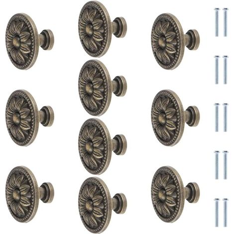 Möbelknöpfe, rund, Blumenmuster, Antik-Bronze, 35 mm, Vintage-Stil, für Küchenschränke, Schubladen, Bronze, Schubladengriff, 10 Stück (1/4)