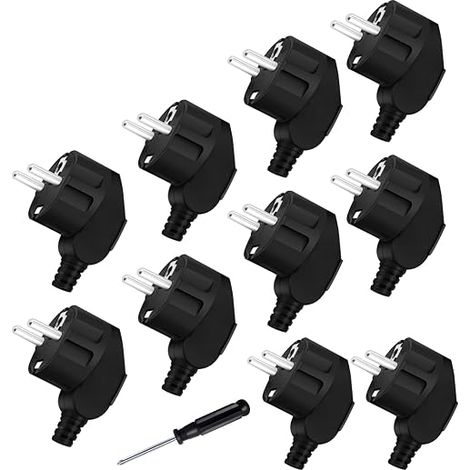 Schuko prises de contact de protection 250 V 16 A, fiche Schuko angulaire, 2 broches fiche électrique, européenne fiche de sécurité avec protection anti-pli, pour câble 8 à 10 mm, IP20 pour (1/5)