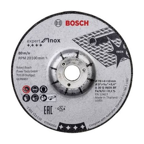 Bosch – Lot de 2 disques à ébarber Ø76mm pour inox – Épaisseur 4mm – Alésage 10mm – Vitesse 20 100 tr/min – Grain oxyde d'aluminium - 2608601705