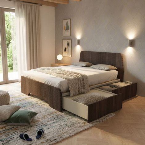 Letto matrimoniale 160x200 con testate sagomate e cassettoni - Olmo jerez scuro (1/5)