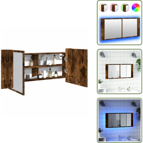 Armadietto a specchio LED - vidaXL Armadietto a Specchio con LED Rovere Fumo 100x12x45 cm - Armadietto con luce LED