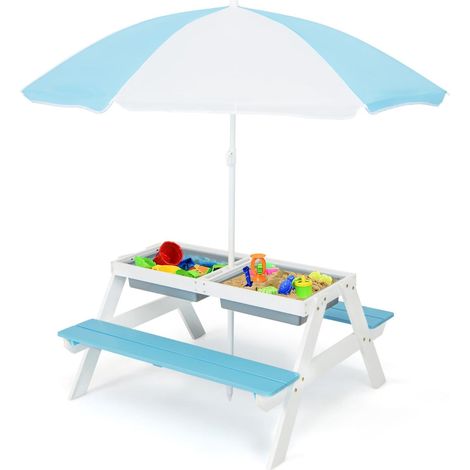 Table d'activités d'extérieur 3 en 1 pour enfants avec parasol