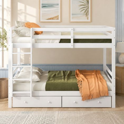 Litera infantil 140x200 cm de madera blanca con almacenaje, sin colchón FloraGrace (1/5)