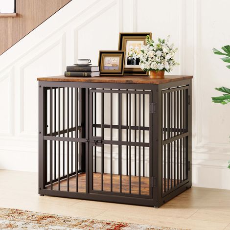 Cage pour chien modulable meuble 3 portes avec plateau imperméable, empilable, table d’appoint 2-en-1, marron rétro (1/5)