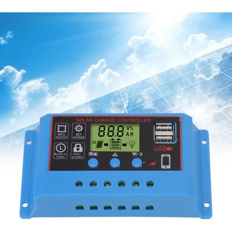 12V/24V 10A LCD-Solarladeregler mit PWM-Schutz für Solarmodule und Signalleuchten, blau/schwarzes ABSTafel 1. (1/5)