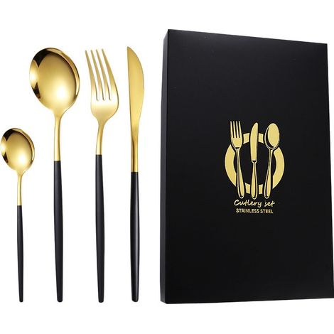 Cubiertos portugueses, juego de 4, acero inoxidable, 13-22 cm, dorado/negro (1/5)