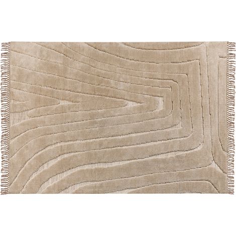 Alfombra clásica 160 x 230 cm poliéster soporte algodón borlas decorativas sala de estar dormitorio beige Sazoo