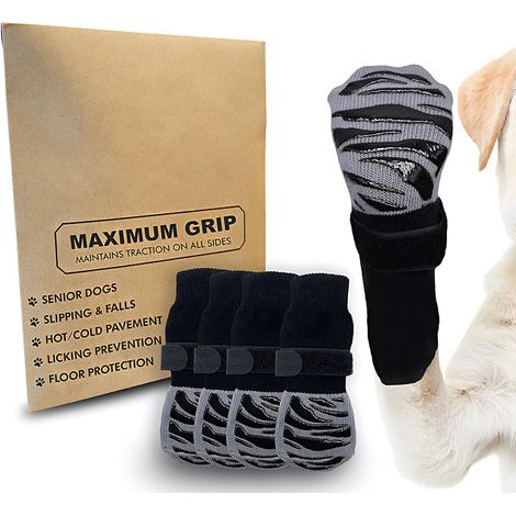 ABYSSE-Chaussettes antidérapantes pour chien, lot de 2 paires, ajustables, protège-pattes double face, pour petits et moyens chiens, noires, taille 1, XS, 4,8 x 12 cm