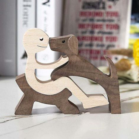 Escultura decorativa de madera hecha a mano de hombre y perro, figura artesanal creativa para decoración del hogar, regalo - COLOR: D - COLOR: D - Crezuo