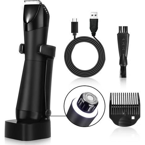Men's Body Trimmer, 2 in 1 Men's Body Shaver IPX7 Waterproof, Men's Intimate Hair Trimmer with Cut-proof Ceramic Blades, Adjustable Comb, Charging Stand-Men's Gift for Husband, Friends, Dad