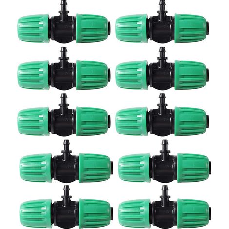 10 piezas de conector en T con púas para tubo de 1/2 pulgada (diámetro interior de 1/2 pulgada), adaptador antigoteo para tubo de riego de 16 mm a 1/4 de pulgada (compatible con diámetros interiores d