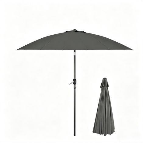 Grand parasol de terrasse inclinable Ø 257 cm en polyester gris foncé sans base (1/5)