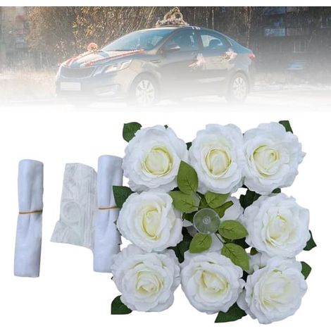 Décoration de voiture de mariage - Fleurs artificielles pour décorer votre voiture Bouquets à faire soi-même pour mariages et événements Décoration élégante de voiture blanche (1/5)