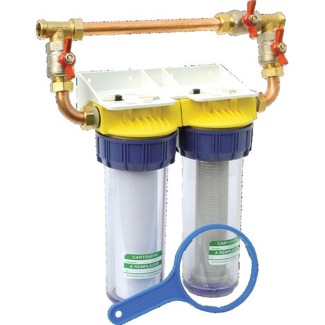 Polar – Filtre anti-calcaire 3/4'' Bypass avec équerre et cartouche CJ10AA – Protection contre corrosion et tartre – Débit 1,80 m³/h