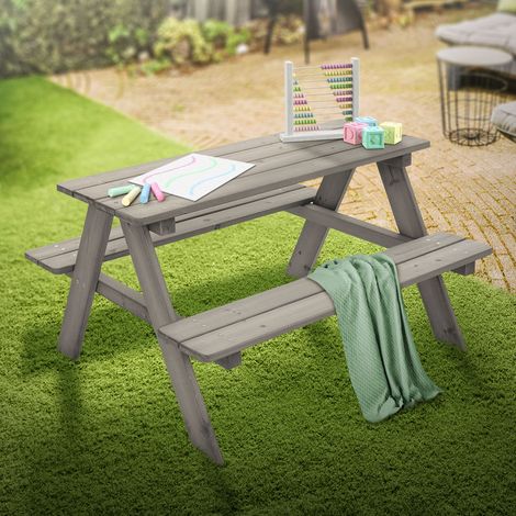 ML-Design Set di Sedute da Esterno per Bambini Grigio in Legno Massiccio Set con 2 Panche e Tavolo da Picnic da Giardino con 4 Sedute Mobili con 2 Panche Incorporate per Bambini da Gioco (1/5)