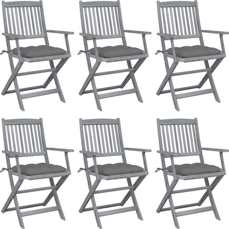 Lot de 6 Chaises de jardin pliables - Chaise d'extérieur pour terrasse/jardin avec coussins Bois d'acacia BV681757 - BonneVie (1/5)