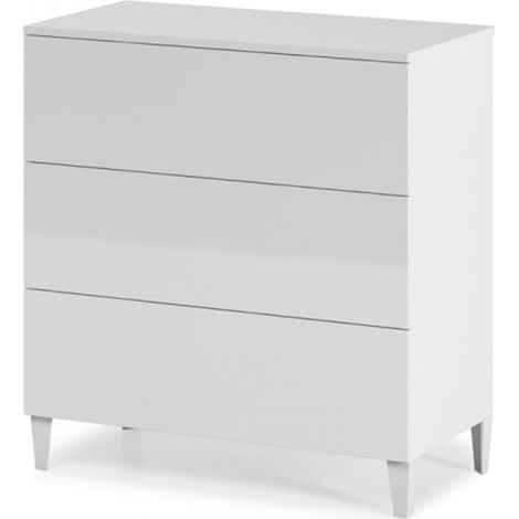 Pegane – Commode enfant en bois blanc brillant – 3 tiroirs – Dimensions 76 x 80 x 40 cm – Design contemporain et facile d'entretien