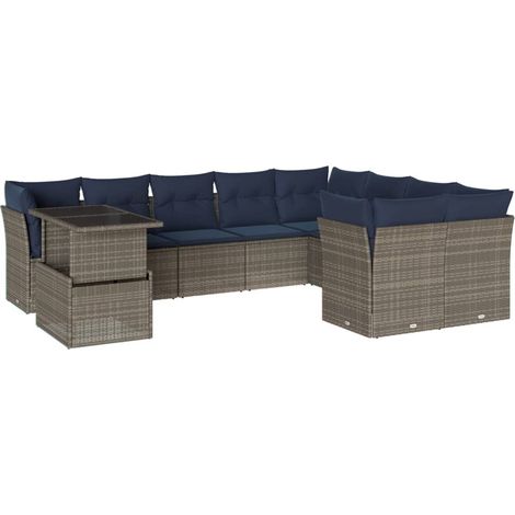 Maison Exclusive - 10-teiliges Gartensofa-Set mit Kissen, grau, P (1/5)