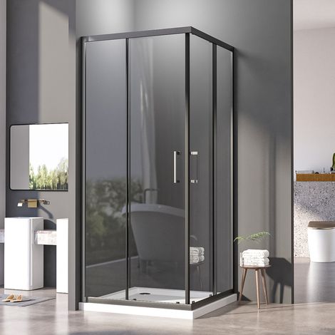 Schwarz Duschkabine 80x90 cm Schiebetür Eckeinstieg Duschkabine Duschwand Duschtür Duschabtrennung Eckdusche 6mm ESG Glas Höhe 185cm (1/5)