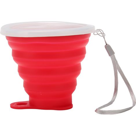 Gobelet pliable en silicone avec couvercle 270 ml, réutilisable, flexible, de qualité alimentaire, idéal pour les voyages et l'extérieur, rouge. (1/5)