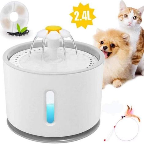 Fontaine à Eau pour Chat et Chien 2.4L avec Filtre et Lumière LED, Arrêt Automatique, Pompe Silencieuse,Blanc et Gris (1/3)