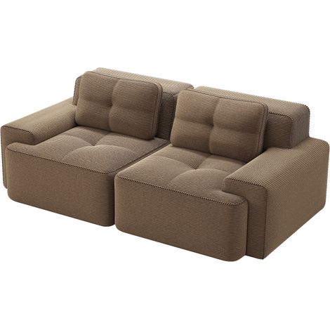 Boneless Modular Sofa, modernes Sofa für Wohnzimmer mit Tiefsitz, bequemes Corduroy-Cloud-Sofa, Loveseat-Kleinsofa, Schlafsofa, braun (1/5)
