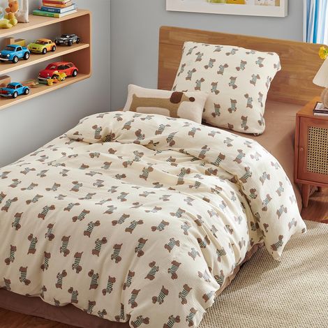 Parure de lit pour enfant garçon - 140 x 200 cm - En mousseline de coton - 140 x 200 cm - Taie d'oreiller 70 x 90 cm - Motif teckel marron - Housse de couette avec (1/5)