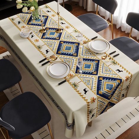 Nappe Rectangulaire Américaine Vintage Imprimé Géométrique - Résistante à l'Eau et à la Chaleur - Salon / Bureau - 110x160 cm Bleu (1/3)