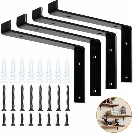 Ahlsen Stück Wandregalhalterung mit Lippe, 250 mm industrielles Wandregal, schwarze Metallregalbefestigung, ideal für Wandregalbrett – mit 16 Schrauben,