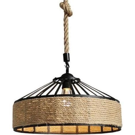 Lustre Suspension en Corde de Chanvre E27 Rétro Plafonnier Luminaire pour Café Restaurant Café Couloir 40cm (1/5)