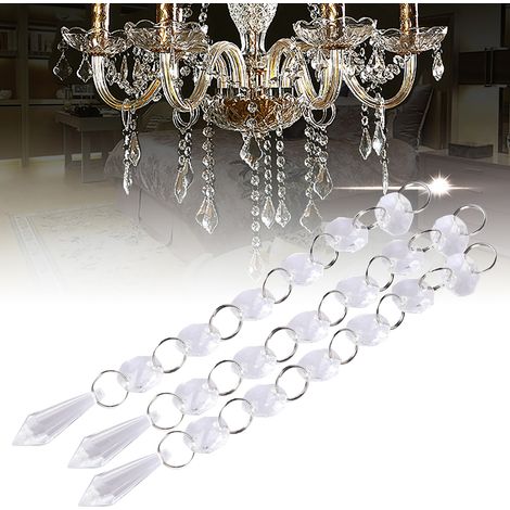 30 petits pendentifs pointus, 6 pièces octogonales, suspension pour lampe, suspension en cristal pour décoration de mariage ou d'intérieur, lustre à guirlande de perles avec fermoir papillon, suspensi (1/2)