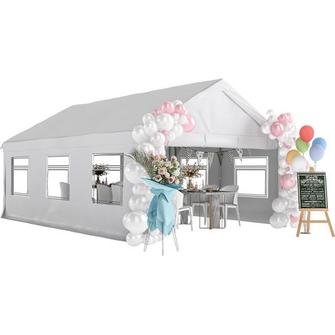 Gazebo de jardin 4 x 6 m avec panneaux latéraux, 6 fenêtres et double entrée, acier galvanisé, blanc (1/5)