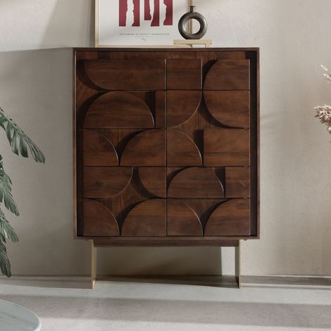 Buffet haut 2 portes 90x40x120 cm en manguier marron - ANOK (1/5)