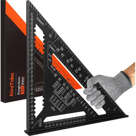 Equerre Menuisier,12 Pouces Equerre Charpentier Raporteur 0-90°Aluminium Equerre De Menuisier Pour Charpentiers,Couvreur, Ingénieur,Bricolage Outillage.(Noire) (1/5)