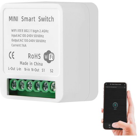 Mini module de commutation Wifi 16 A Wi-Fi intelligent relais lumière APP télécommande voix bricolage disjoncteur automatisation des appareils ménagers (AC 100-240 V) (1/5)