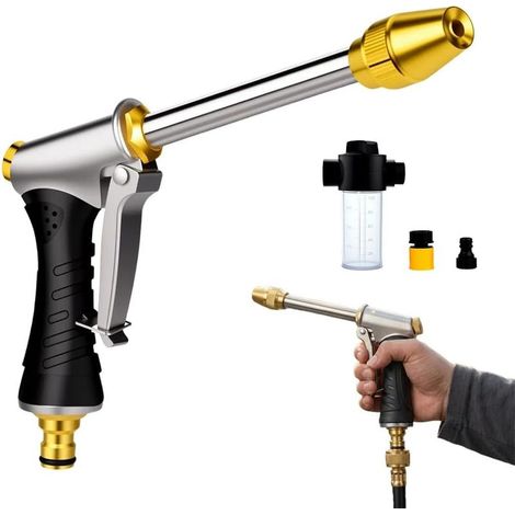 Pistolet de Nettoyeur Haute Pression, 2026 Nouveau Haute Pression Portable, Pistolet Haute Pression Lance de Nettoyage à Buse Réglable, Pistolet Arrosage pour Voiture, Terrasse et Gouttière (A) (1/5)