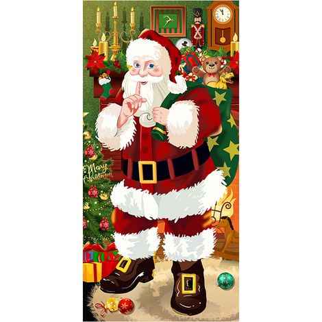 Couverture de Porte de Père Noël Bannière de Porte de Noël Décorations de Noël Bannière de Porte pour Décoration Vacances Hiver Porte Entrée Maison (90 x 180 cm, A) (1/5)