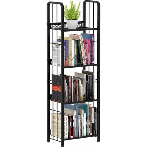 Étagère à 4 niveaux avec échelle - Étagère autoportante - Cadre en métal solide - Étagère de rangement pour salon, chambre à coucher, bureau - Style industriel - Noir (1/5)