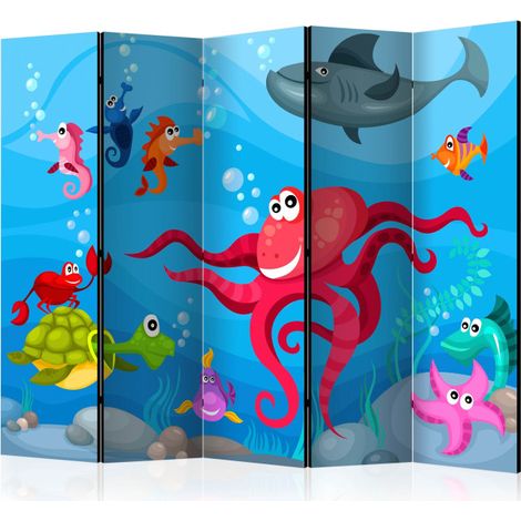 Paravent 5 Volets "Octopus & Shark" 172x225cm (1/2)